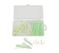 Squid Skirts Fishing Lures Glow Night Quadruple Fishing Hooks Luminous Octopus Bait Hook Stainless Steel Rubber Durable for Saltwater Freshwater Fishing 20 Bait 10 Hook 1 Box (18#)