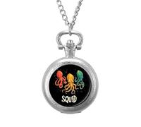 Squid Squad Pocket Watch Vintage Quartz Pocket Watches with Chain for Men Women Silver-Style
