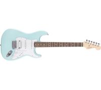 Squier by Fender Debut HSS Strat Beginner Electric Guitar, Daphne Blue | Beginner electric guitar, HSS pickup config, laurel fingerboard, white pickguard, versatile tones, ideal first Stratocaster