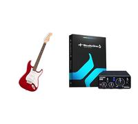 Squier by Fender Debut Stratocaster Guitar Recording Bundle, Dakota Red, with PreSonus AudioBox GO USB-C Audio Interface and Software Bundle
