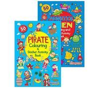 Squiggle - A4 Pirates, Monsters & Aliens Colouring, Activity + Sticker Books - Set of 2 Books