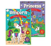 Squiggle A4 Unicorn & Princess Activity & Colouring Books - Set of 2 with 200 Stickers for Kids