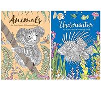 Squiggle Anti-Stress Adult Colouring Books, Animals & Underwater - Set of 2