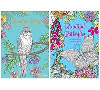 Squiggle Anti-Stress Adult Colouring Books, Beautiful Birds & Butterflies - Set of 2