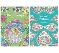 Squiggle Anti-Stress Adult Colouring Books, Floral Designs & Intricate Patterns - Set of 2, White