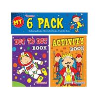 Squiggle P2204 - A6 Mini Colouring & Activity Travel Sized Book Set - Pack of 6, Assorted