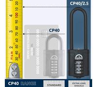 Squire Combination Padlock CP40/2.5 - 40mm Long Shackle Combination Padlock (Black) - Re-Codable 4-Digit Push Button Lock - Ideal for Gates & La
