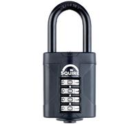 Squire Combination Padlock CP50/1.5 - 50mm Long Shackle Combination Padlock (Black) - Re-Codable 4-Digit Push Button Lock - Ideal for Gates & Deep-Fitting Lockers