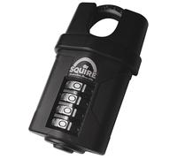 Squire Combination Padlock CP50CS - 50mm Closed Shackle Combination Padlock (Black) - Re-Codable 4-Digit Push Button Lock - Ideal for Storage Cages & Gates