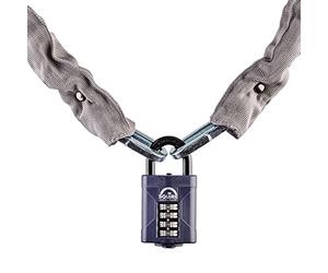 Squire Lock and Chainset (CP50/36) - 4 Wheel Combination Padlock and Square Link Chain - Weatherproof Steel Chain Lock with Sleeve - Multipurpose, Heavy Duty Padlock & Chainset for High Security