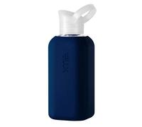 SquireMe Y1 Updated 2020 Ultra-Premium Glass Water Bottle Designed in Switzerland, Patented 1/3 turn easy off cap, BPA free, dishwasher safe, good for hot and cold (NAVY)
