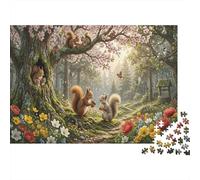 Squirrel 1000 Piece Jigsaw Cherry Blossom Forest As A Family Weekend Activities Stress Relief Unique Pattern Home Display 52x38cm/1000pcs
