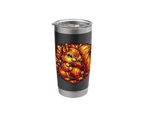 Squirrel Acorn Stained Autumn Forest Wildlife Art Stainless Steel Insulated Tumbler