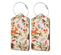 Squirrel and Autumn,Luggage Tags Pu Leather Name Tag Travel Suitcase Identifier ID Tags Durable Luggage Label 2 pcs
