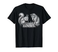 Squirrel and Cat Playing Chess Value Graphic T-Shirt, Men, Black, L
