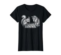 Squirrel and Cat Playing Chess Value Graphic T-Shirt, Women, Black, L