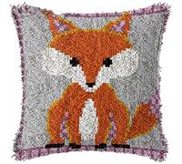 Squirrel And Fox DIY Latch Hook Cushion Kit Unfinished 3D Pillowcase Kit Latch Hook Kit Handmade Cross Stitch for Adults Kids Beginners Home Decor Gift for Friend 43X43cm,A