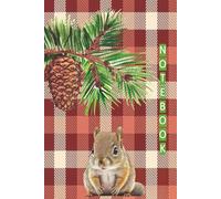 Squirrel and Pinecone Plaid Notebook - 6" x 9" Size - 200 Pages - Wide Rule - Red & Brown