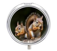 Squirrel Animal Pill Box Medicine Pill Organizer 3 Compartment Daily Pill Case Small Pill Container Round Pill Holder Travel Pill Box Metal Pill Case for Purse Pocket