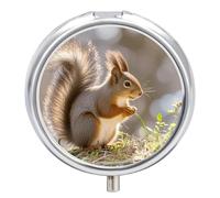 Squirrel Animal Pill Case 3 Compartment Portable Pill Box Daily Round Pill Organizer for Pocket Purse Daily Medicine Container to Hold Vitamins Fish Oil Travel Gifts