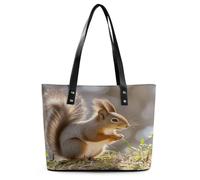 Squirrel Animal Tote Bag Large Soft Leather Purse with Zipper Lightweight Ladies Shoulder Handbag