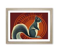 Squirrel Art Deco Style Framed Print | A2 Oak Framed Wall Art | Ready to Hang | Art Deco Animal Picture | Living Room Bedroom Lounge Office