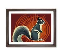 Squirrel Art Deco Style Framed Print | A2 Walnut Framed Wall Art | Ready to Hang | Art Deco Animal Picture | Living Room Bedroom Lounge Office