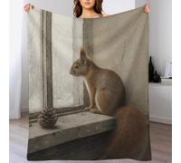 Squirrel at Window Throw Blanket Rustic Animal Warm Flannel Reading Nook