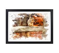 Squirrel Autumn Forest V3 Framed Print | A2 Black Framed Wall Art | Ready to Hang | Modern Animal Picture | Living Room Bedroom Lounge Office