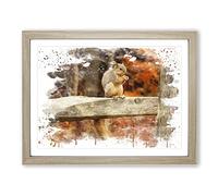 Squirrel Autumn Forest V3 Modern Framed Print | A2 Oak Framed Wall Art | Ready to Hang | Modern Animal Picture | Living Room Bedroom Lounge Office