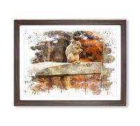 Squirrel Autumn Forest V3 Modern Framed Print | A4 Walnut Framed Wall Art | Ready to Hang | Modern Animal Picture | Living Room Bedroom Lounge Office