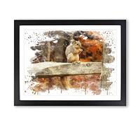 Squirrel Autumn Forest V3 Modern Framed Wall Art Print, Ready to Hang Picture for Living Room Bedroom Home Office Décor, Black A3 (46 x 34 cm)
