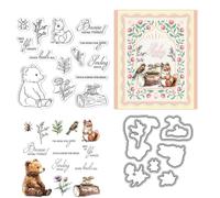 Squirrel Bear Stamps and Die Cuts for Card Making Plants Transparent Silicone Clear Stamp and Metal Cutting Dies Sets for DIY Scrapbooking Paper Crafting Seals Decorative Supplies