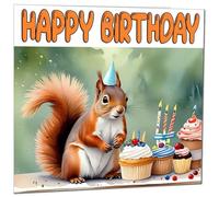 Squirrel Birthday Card - Cute Fun Squirrel Animal Bday Card 145 x 145mm