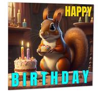 Squirrel Birthday Card - Cute Squirrel Happy Birthday Cards 145 x 145mm