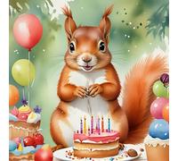 Squirrel Birthday Card - Squirrel Birthday party - 145 x 145mm