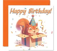 Squirrel Birthday Cards - Animal Gifts - Happy Birthday Card for Son Daughter Brother Sister Grandson Granddaughter Niece Nephew Cousin, 145mm x 145mm Bday Greeting Cards