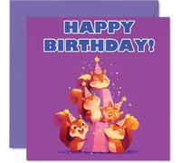 Squirrel Birthday Cards for Her Him - Party Animals Pyramid - Happy Birthday Card for Mum Dad Brother Sister Auntie Uncle Cousin Friend Family Colleague 145mm x 145mm Bday Greeting Cards