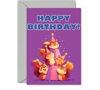 Squirrel Birthday Cards for Her Him - Party Animals Pyramid - Happy Birthday Card for Mum Dad Brother Sister Auntie Uncle Cousin Friend Family Colleague A5 Bday Greeting Cards
