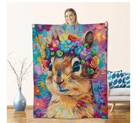 Squirrel Blanket for Kids Adults, Flannel Squirrel Blankets Gifts, Colorful Floral Squirrel Throw Blanket for Sofa Couch Bed Living Room Soft Warm Cozy Squirrel Decor 80" x 60"