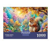 Squirrel by A Waterfall And Mushrooms 1000Pc Jigsaw Puzzle Dream Forest Squirrel Educational & Challenging, Gift for All 70x50cm/1000pcs