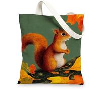 Squirrel Canvas Tote Bag, Autumn Themed Eco-Friendly Reusable Grocery Bags, Heavy-Duty Lightweight Orange Shoulder Strap Bags 13x15 Inch