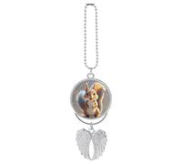 Squirrel Car Hanging Pendant, Zinc Alloy Rearview Mirror Charms - Relieve Visual Fatigue, Vintage Keychain Pendant, Lucky Car Interior Hanging Decoration, Silver-Style