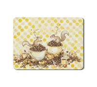 Squirrel Dish Drying Mats For Kitchen Counter, Cute Brown Squirrel Polka Dot Absorbent Rubber Dish Drainer Rack Mat, Spring PU Leather Drying Pad 18x24 Inch
