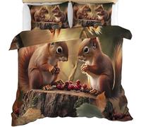 Squirrel Duvet Cover Double Size, Squirrel Bedding Set 3 Piece, Animal Comforter Cover and 2 Pillow Sham with Zipper Closure 200 x 200cm