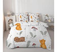 Squirrel Duvet Super King - Fox Coverless Duvet 7.5 Tog with mushrooms Comforter Set Machine Washable for Autumn Summer, 1 Soft Lightweight Superking Quilt 260x220cm with 2 Pillowcases AZ58
