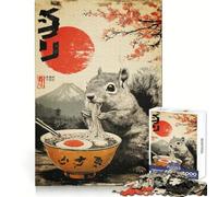 Squirrel Eating Ramen with Japanese Scenery 1000 Piece Jigsaw Puzzles for Adults Teenagers Thought Toy Leisure Time Accurate Edge Wall Art Decor 50x75cm