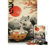 Squirrel Eating Ramen with Japanese Scenery Jigsaws 1000 Pieces for Adults Mind Exercise Toy Stress Relief Design Assembly Elegant Gift 38x52cm