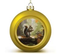 Squirrel Eats Nuts Christmas Ball Ornaments - Large 3 Inch Xmas Tree Hanging Decor Golden DIY Plastic Ornaments Balls for Holiday Wedding Fireplace Home Party Decorations