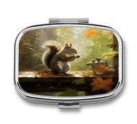 Squirrel Eats Nuts Cute Travel Pill Organizer Compact and Portable Pill Box,Pill Case for Travel Essentials for Pocket Purse